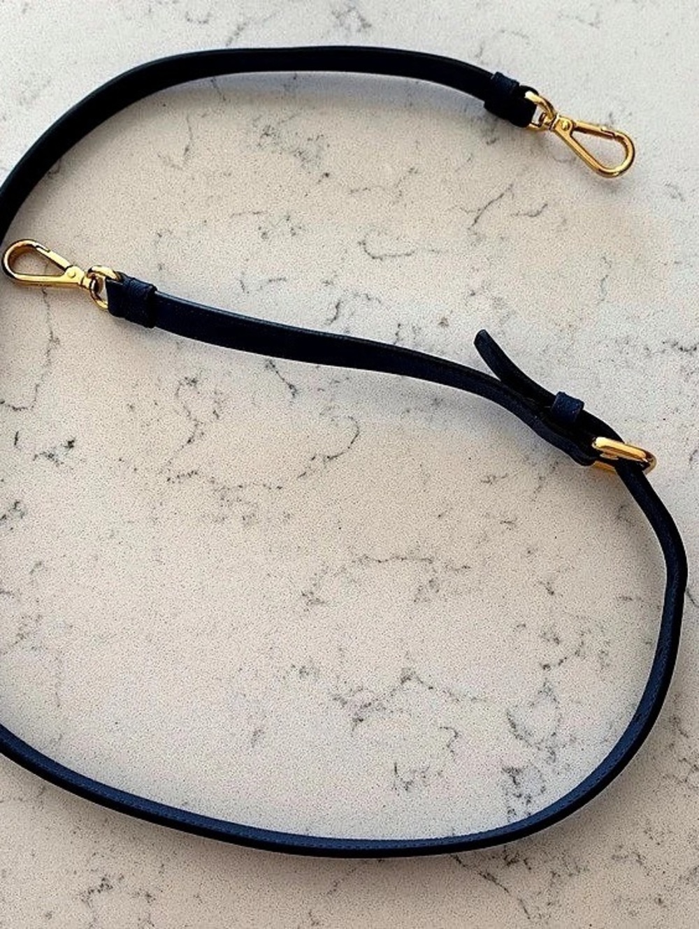 Authentic Prada Navy Blue Saffiano Leather Bag Strap with Gold-Tone Hardware